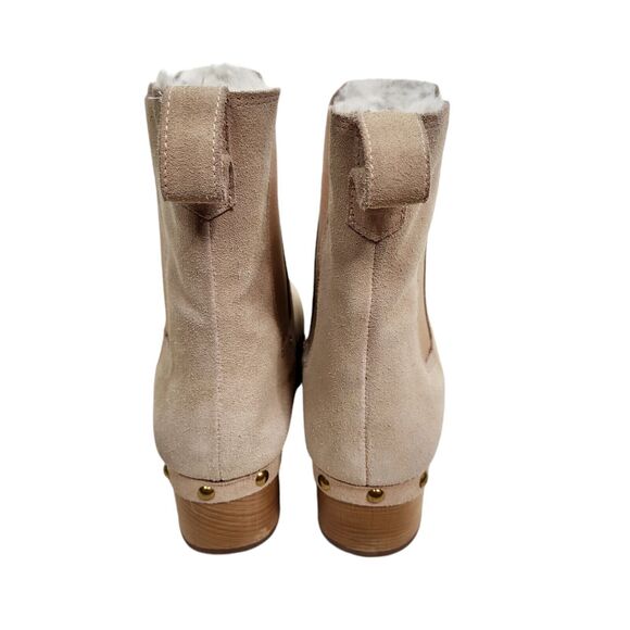 J. CREW Boots Womens 8 Bronze Clay Cream Suede Faux-fur Lined Chelsea Clog Cabin - Picture 4 of 7